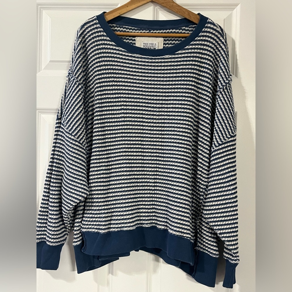 American Eagle Blue and White Striped Oversized top
